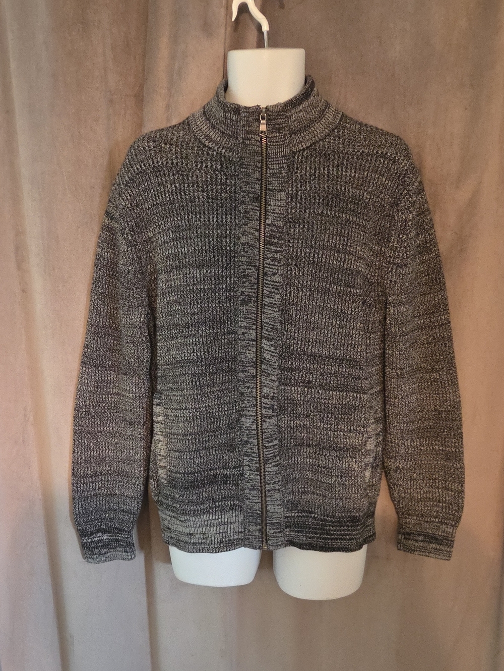 Banana Republic Size Large Men's Zip-Up Knit Sweater - Charcoal Gray Marled